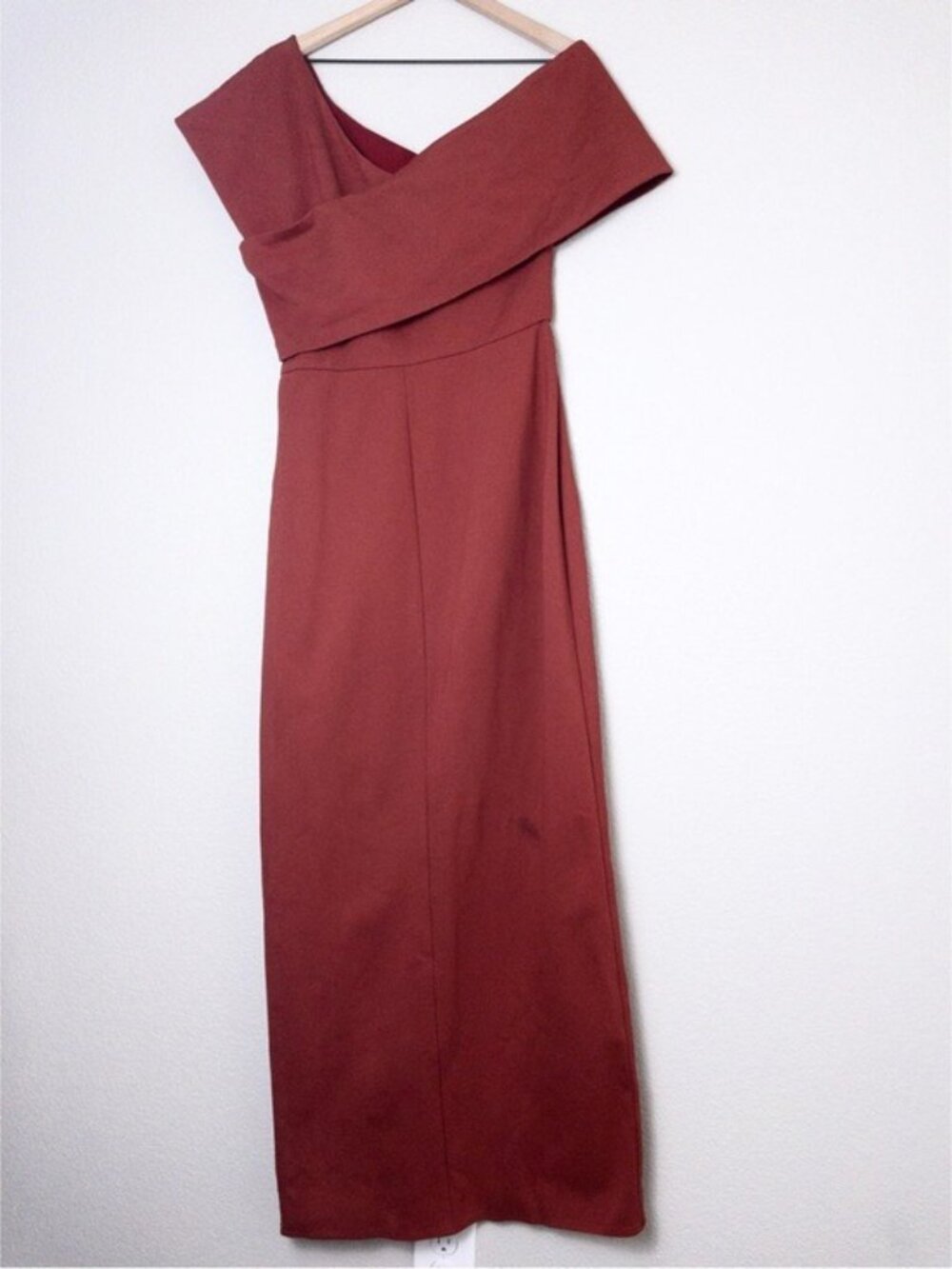 Elliatt Popover Gown XL Rust One Shoulder Evening Dress Maxi Sheath Ponte - Picture 9 of 13